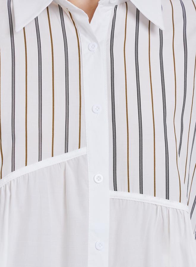 Styli Women White Striped Panel Long Sleeve Shirt - Image 4